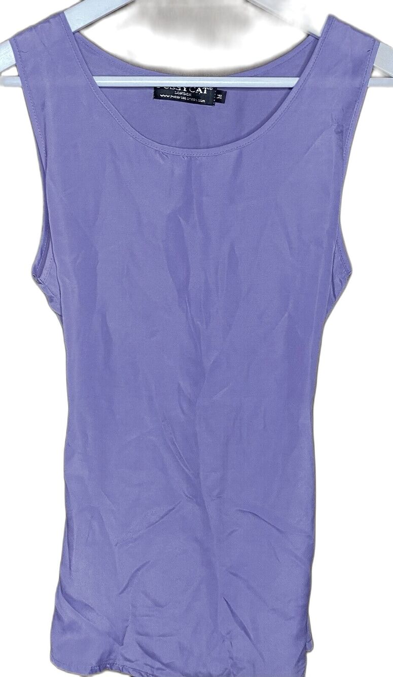 Pussycat London Sleeveless Blouse Womens M Tie Belted Romatic Casual Chic Purple